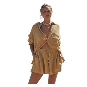 Free People Serious Chiller Shorts Women XL 100% Cotton Tan